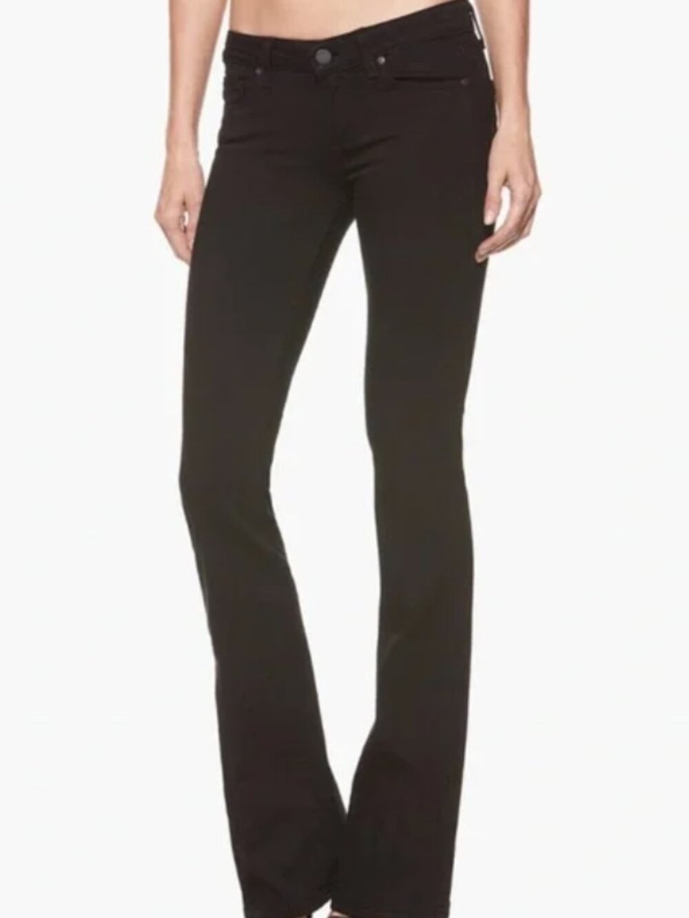 27 Long: Paige Low Waisted Skyline Straight Denim in Jet Black